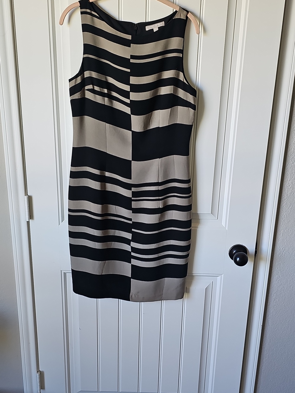 Banana Republic Black and Taupe Striped Midi Sheath Dress